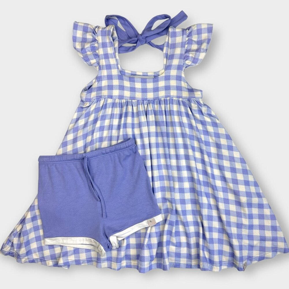 Omi Jo Sz 4 Lavender gingham heart tunic & Blooms Shorts Set